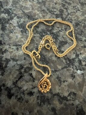Dior Gold Flame Monogram Pendant Necklace